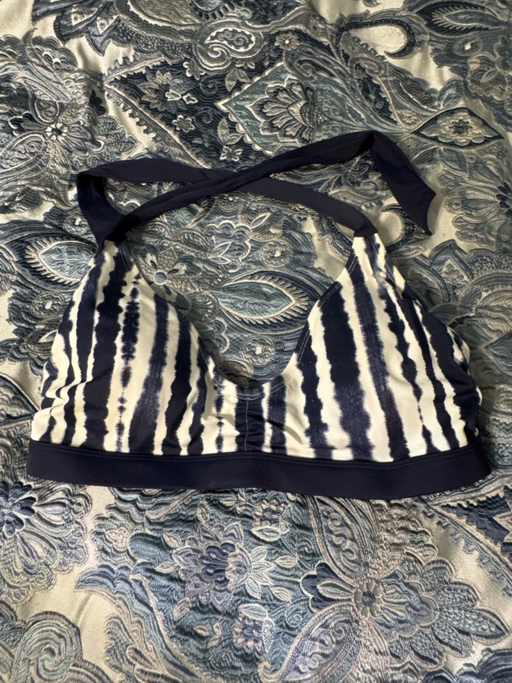 Athleta Navy and White Tie-Dye Halter Bralette